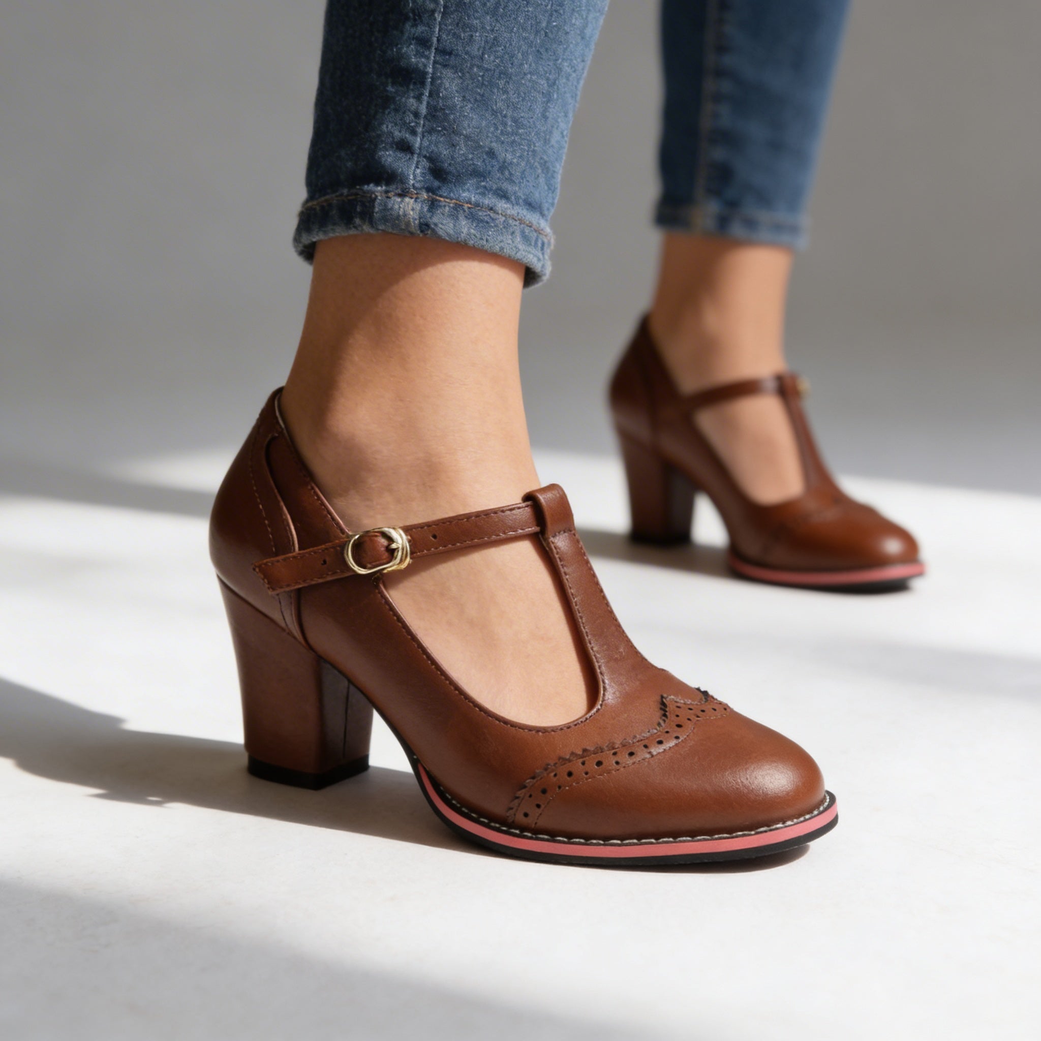 Ottavia | Damenpumps Blockabsatz Elegant T-Riemen Stilvoll 4