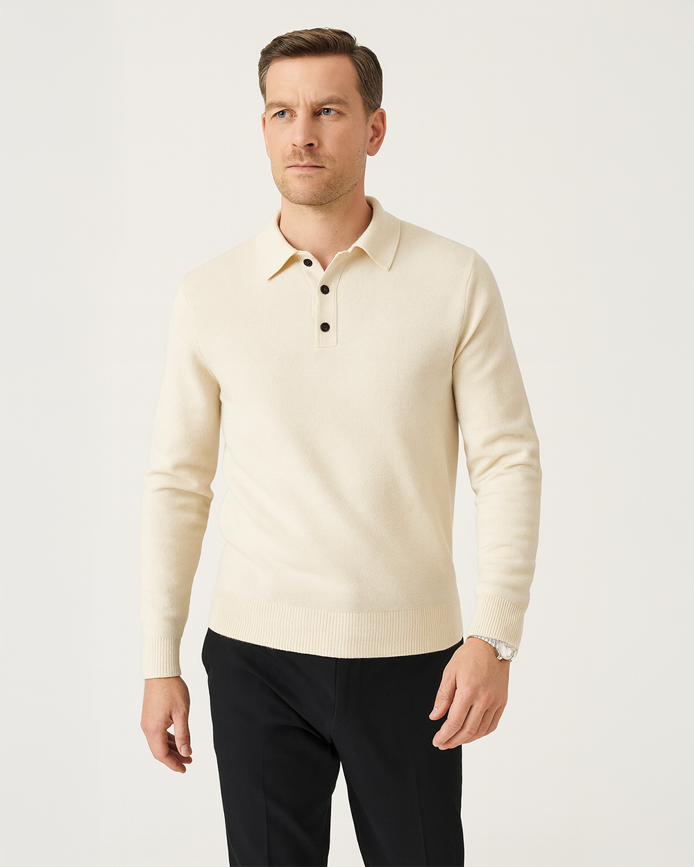 Feinstrick Polo Pullover aus Wolle
