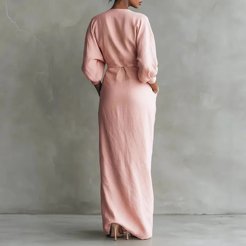 Pavlina | Elegantes Damen Maxikleid mit V-Ausschnitt & langen Ärmeln 1