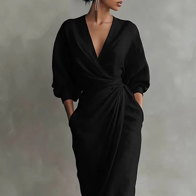 Pavlina | Elegantes Damen Maxikleid mit V-Ausschnitt & langen Ärmeln 5