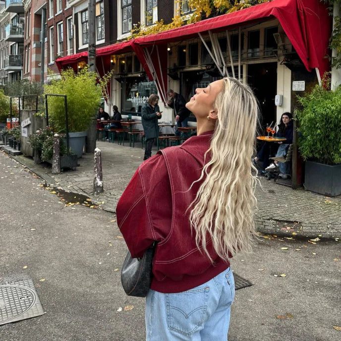 Ravena | Trendige, Lässige & Hochwertige Rote Oversize-Jacke 8