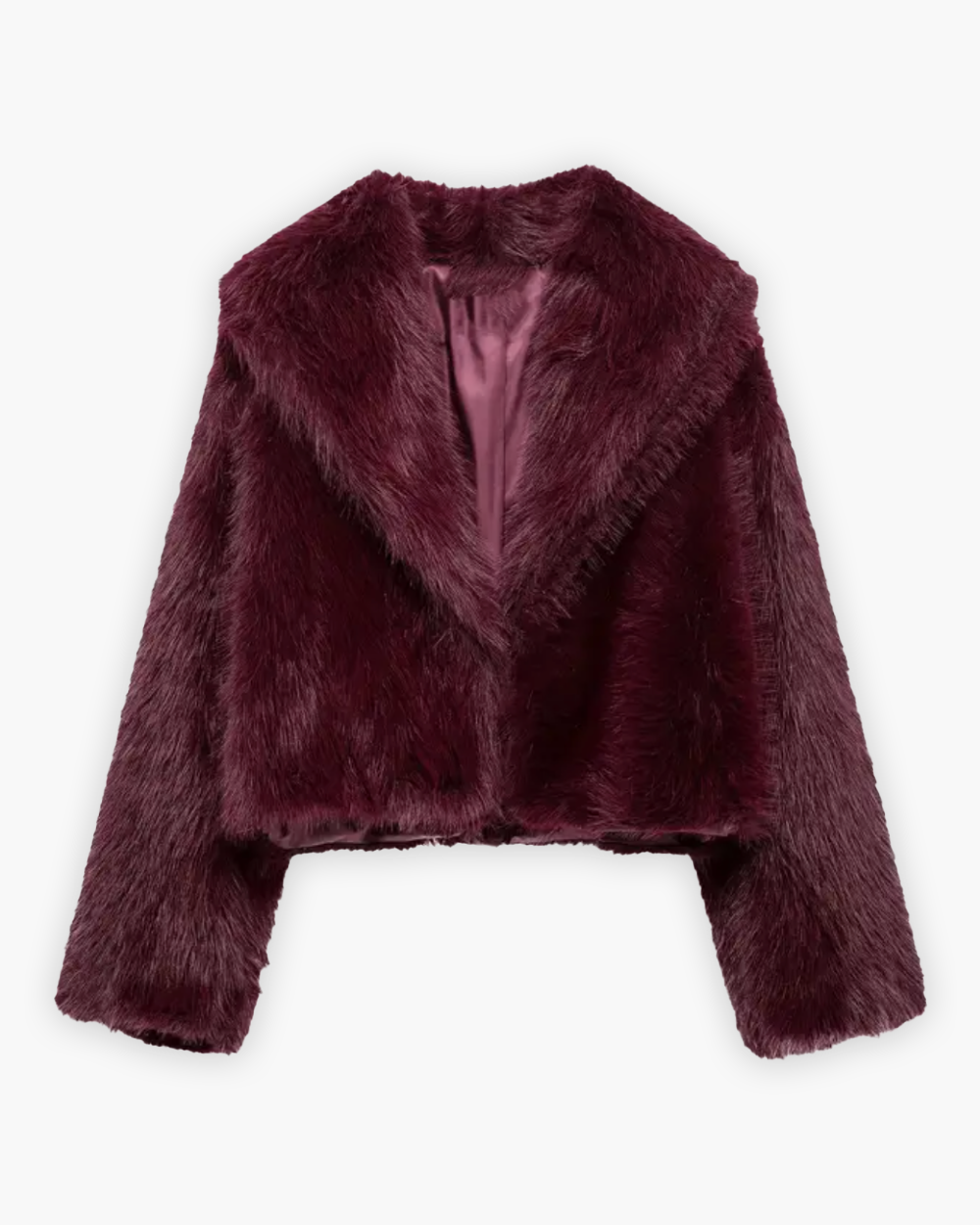 Kurz geschnittene Kunstfelljacke mit Schalkragen