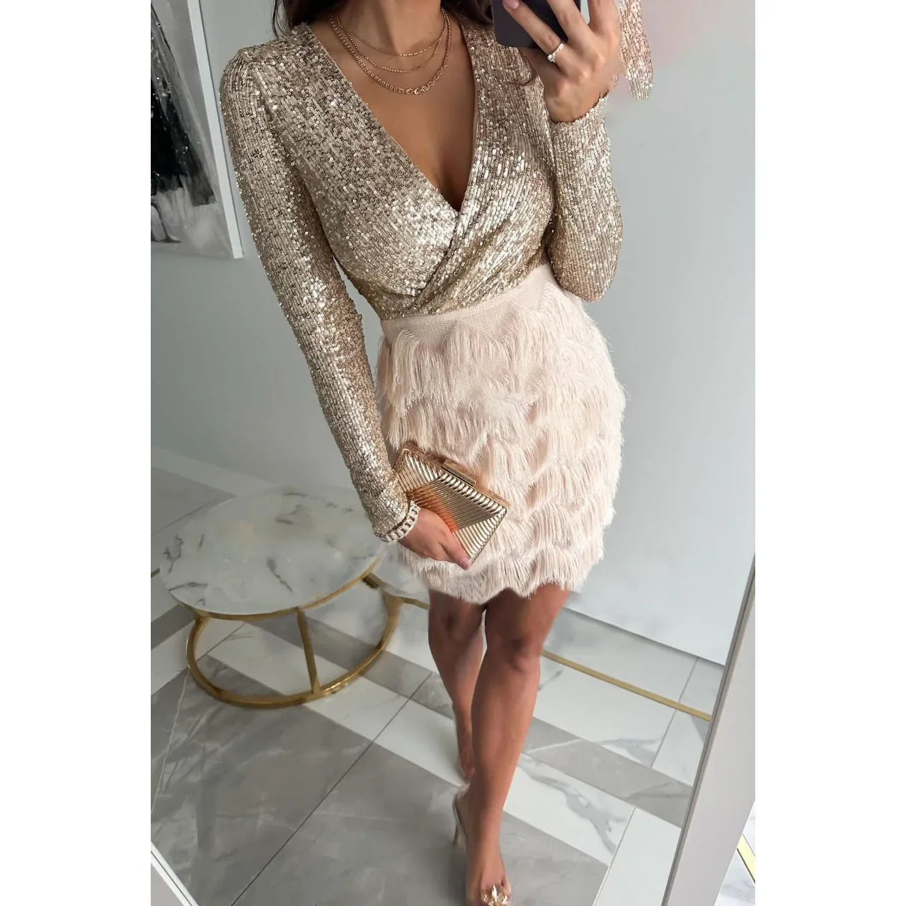Riva | Pailletten Mini Kleid Elegant Figurbetont Abend Glamour 0