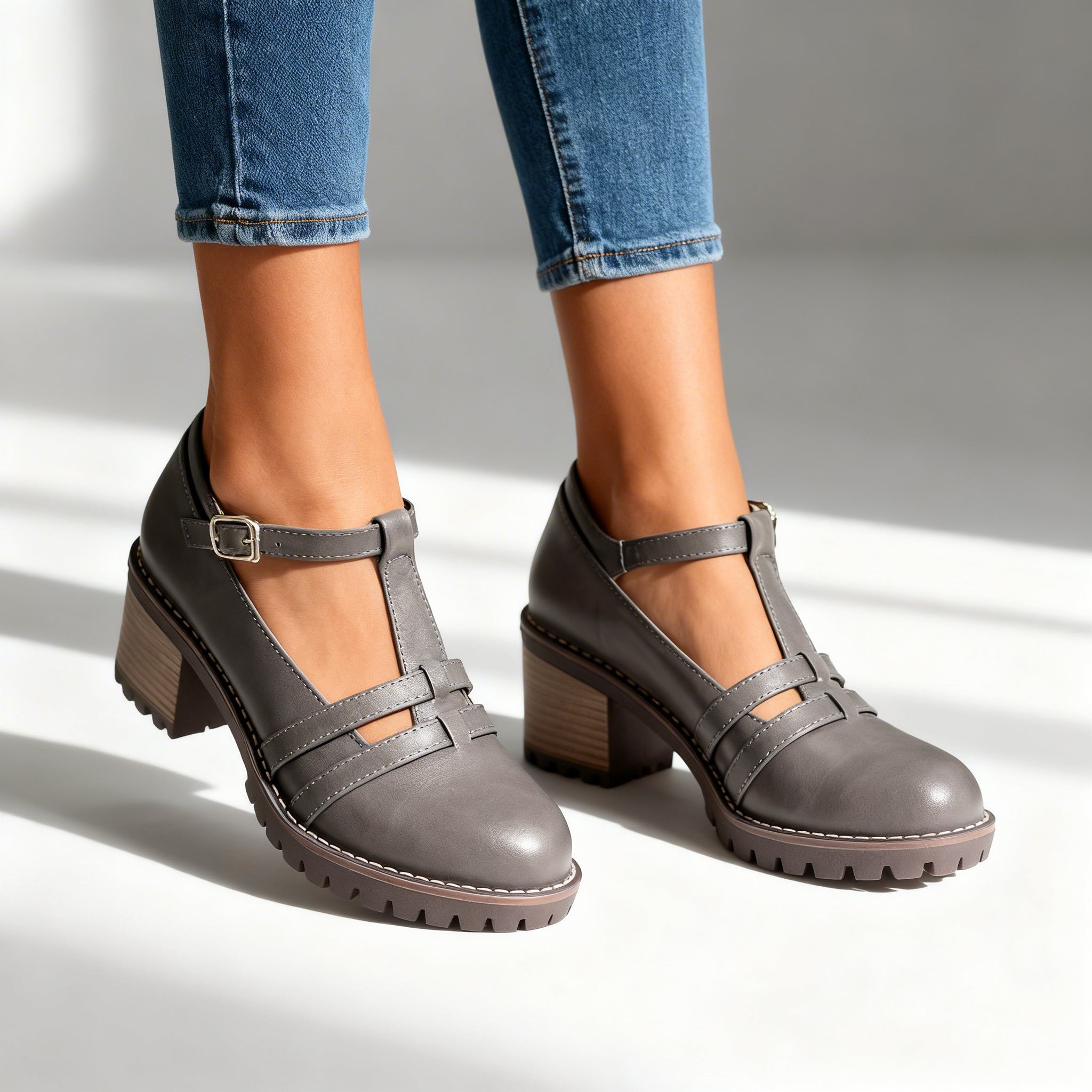 Romy | Damen Loafer Schwarz T-Riemen Blockabsatz Elegant Komfortabel 5