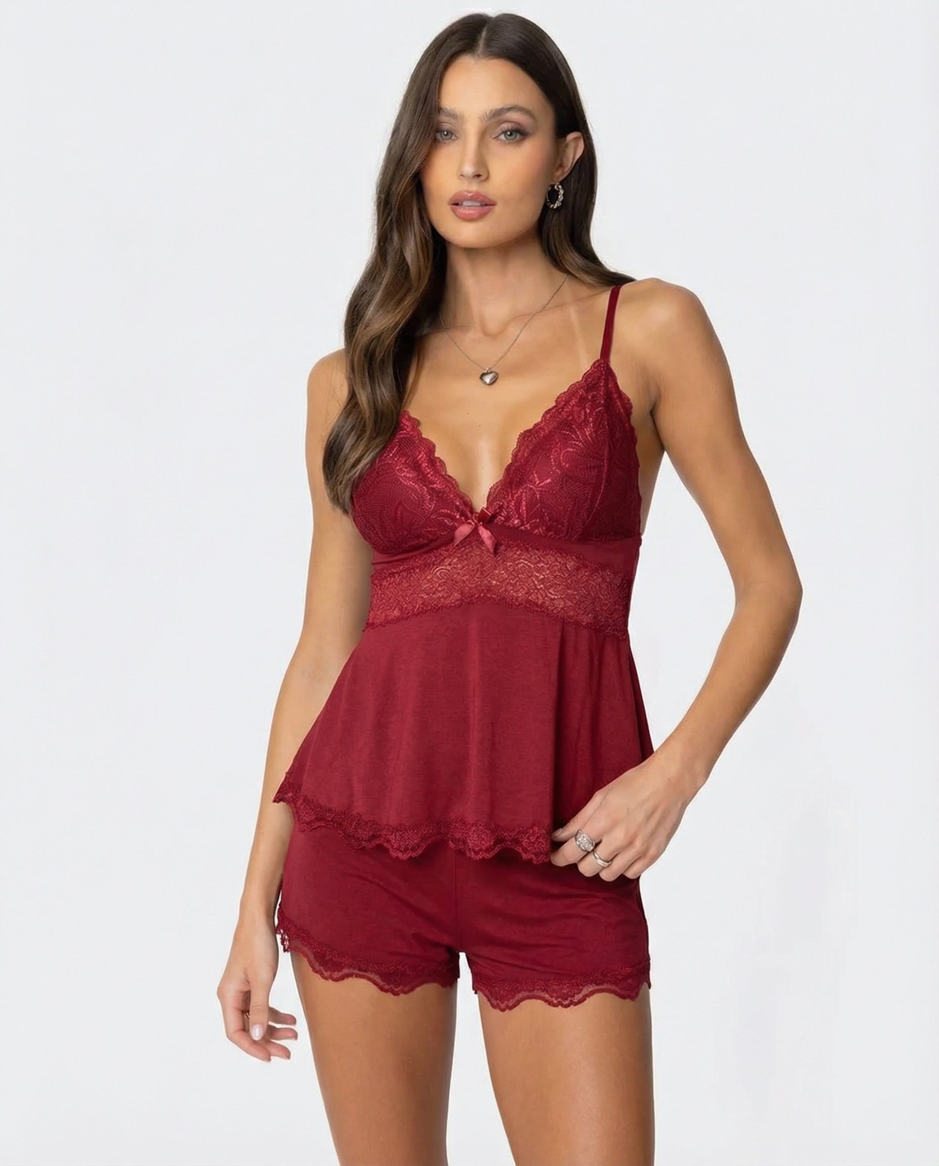 Rosa | Elegante Oberteile Damen Spitzen-Camisole und Shorts Set Atmungsaktiv Bequem 1