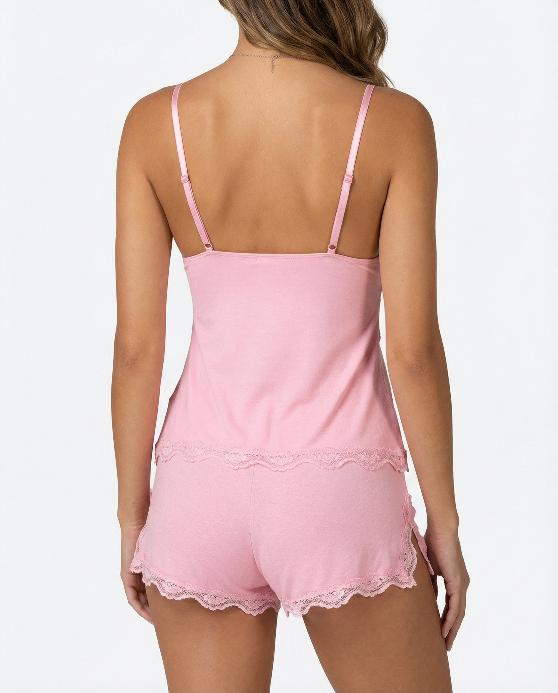 Rosa | Elegante Oberteile Damen Spitzen-Camisole und Shorts Set Atmungsaktiv Bequem 7