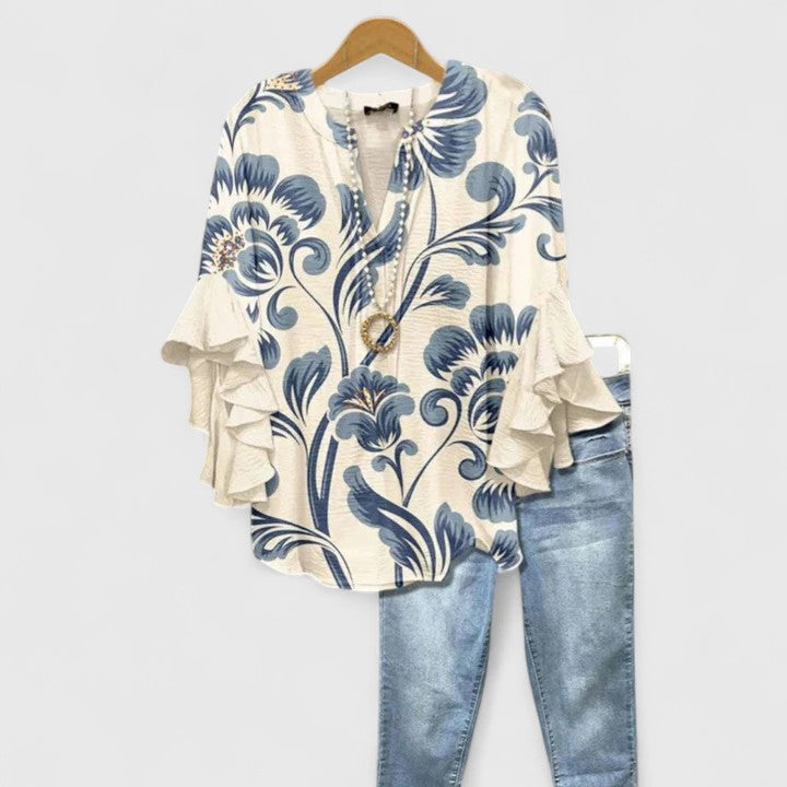 Saryphiah | Elegante, Atmungsaktive Damenbluse mit Rüschenärmeln 0