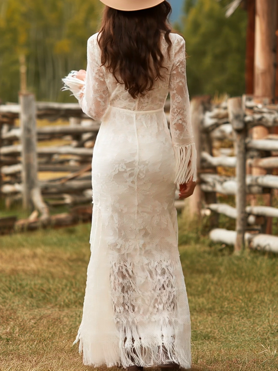 Serenity | Elegantes, Fließendes Damen-Maxikleid mit V-Ausschnitt und Quasten 5