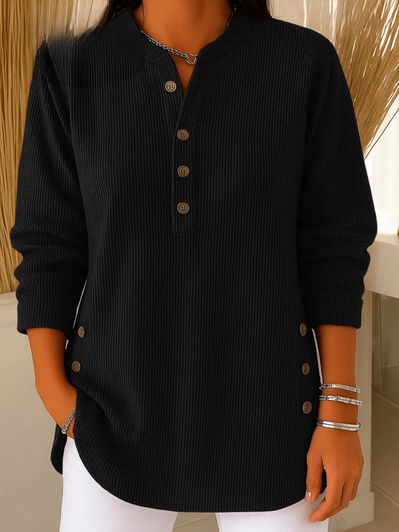 Sofia | Vielseitiges und stylisches Henley-Rippstrick-Tunika-Top 5