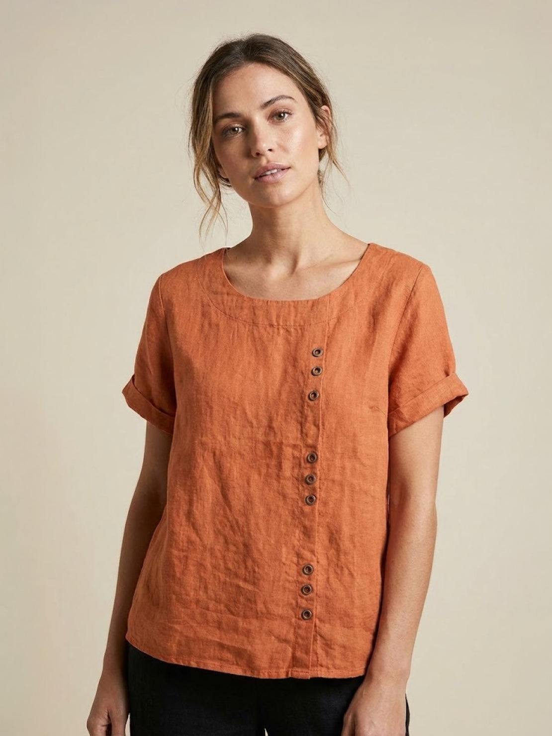 Taylor | Leinenbluse für Damen mit Rundhalsausschnitt und Knöpfen 10