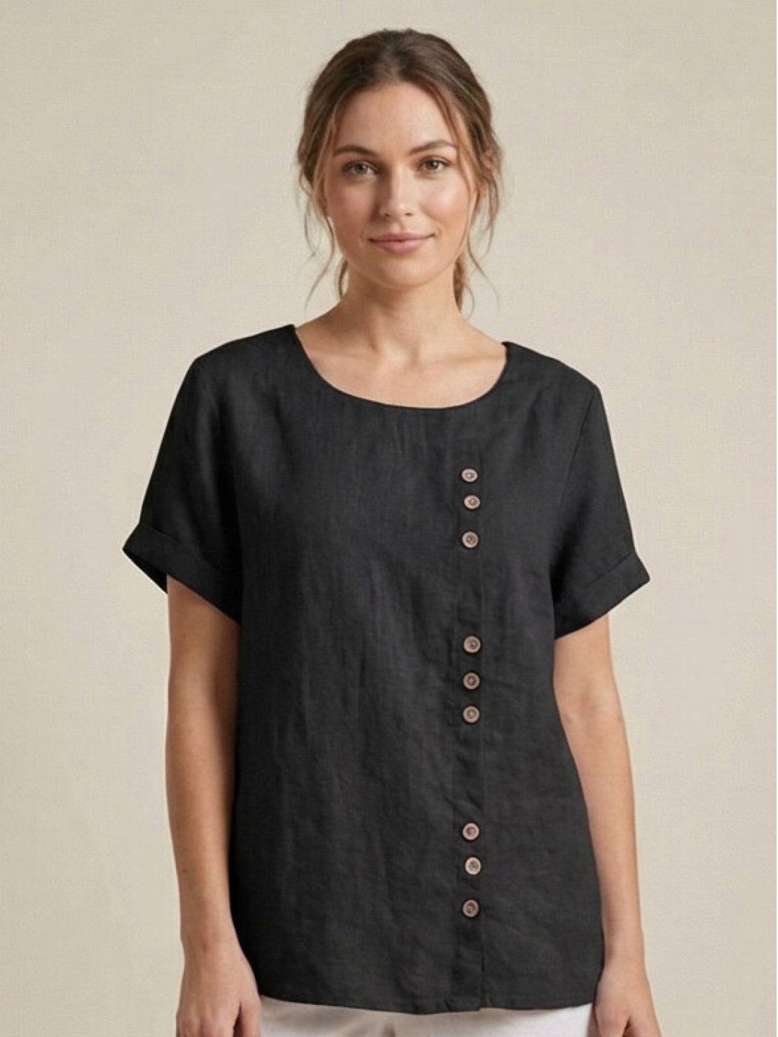 Taylor | Leinenbluse für Damen mit Rundhalsausschnitt und Knöpfen 11