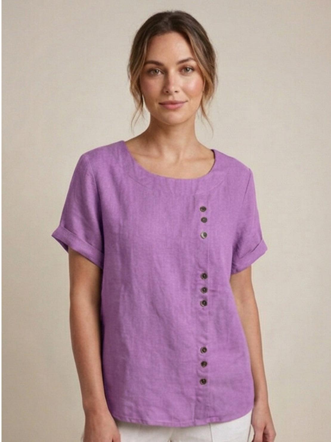 Taylor | Leinenbluse für Damen mit Rundhalsausschnitt und Knöpfen 13