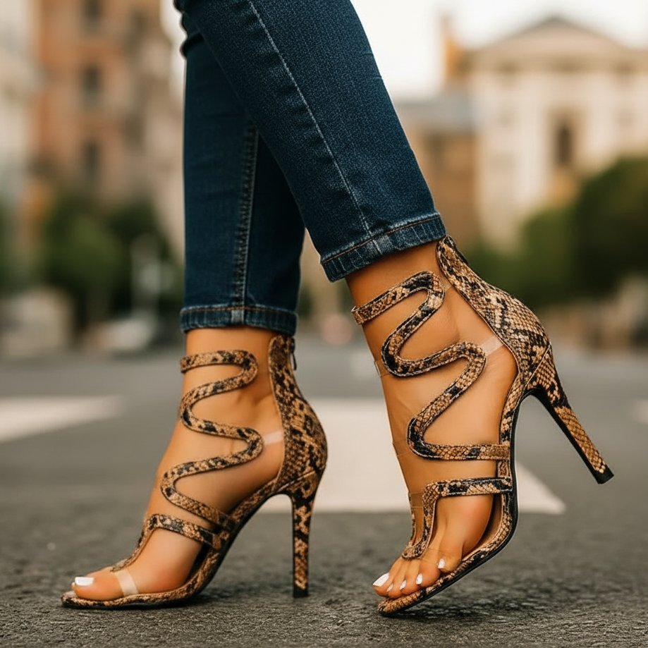 Vera | Exotische, Elegante & Auffällige Ankle-Wrap-Heels mit Schlangenmuster 1