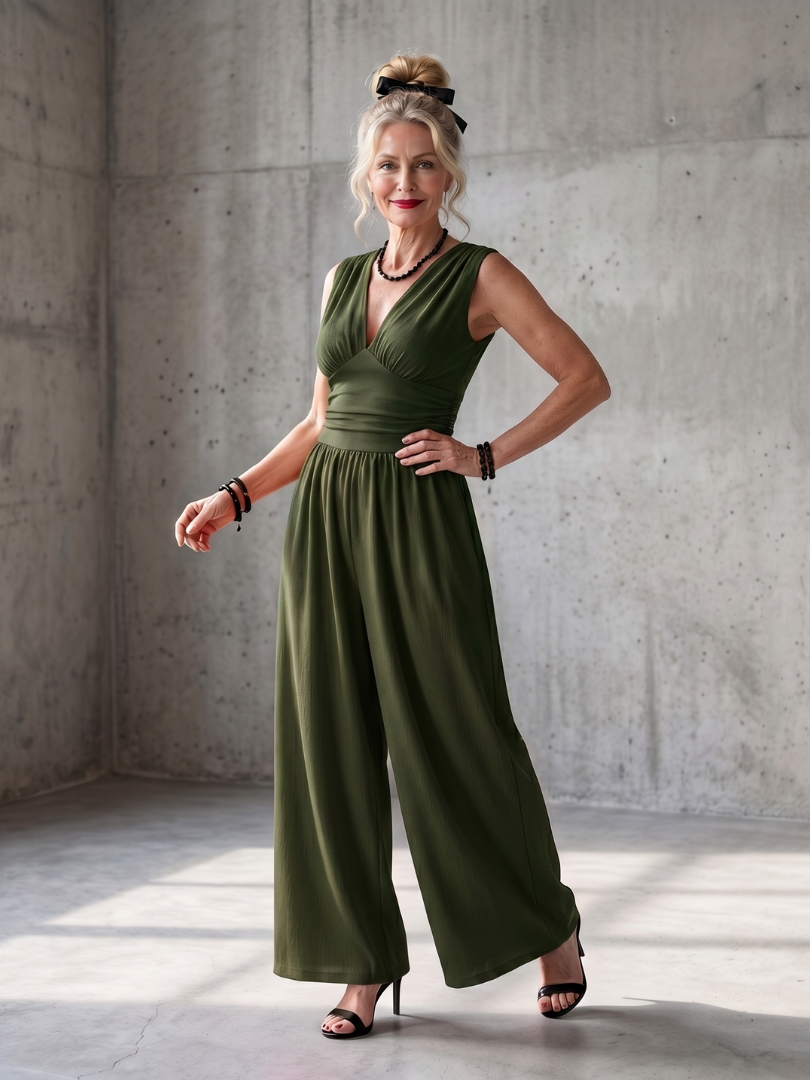 Vincenza | Eleganter Overall Damen – Leicht, Weites Bein & Tiefer V-Ausschnitt 4