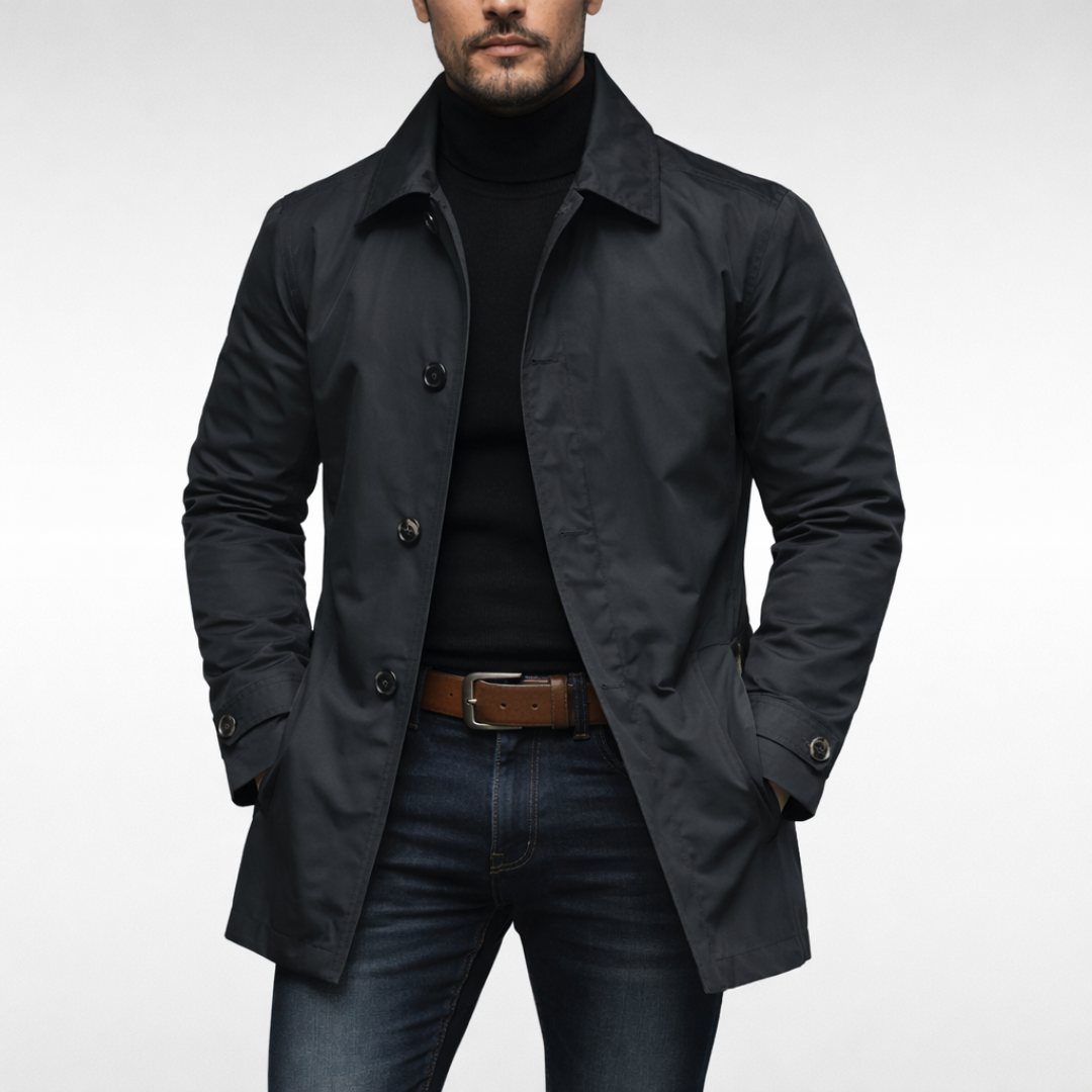 Wilfred | Eleganter und Leichter Herrenmantel Lang in Schwarz 2