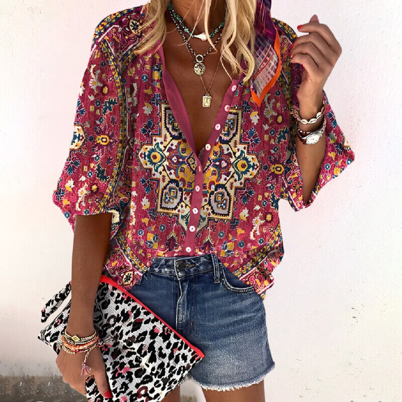Zara | Boho Bluse V-Ausschnitt Lässiger Stil Leichter Stoff 2