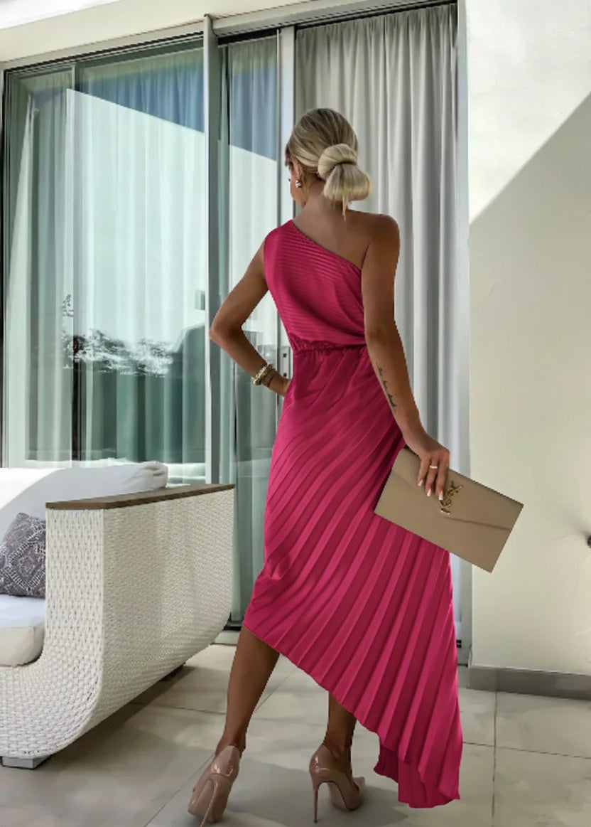 Zaria | Plissiertes Midi-Hochzeitsgastkleid Ein-Schulter Elegant Sommer Stil 1