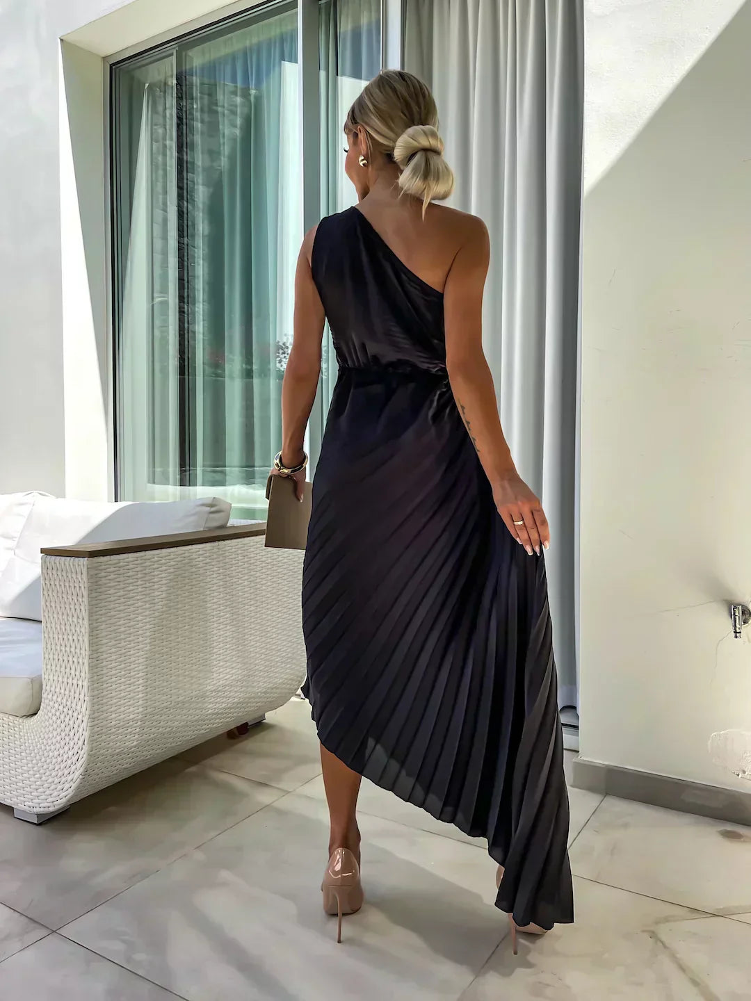 Zaria | Plissiertes Midi-Hochzeitsgastkleid Ein-Schulter Elegant Sommer Stil 5