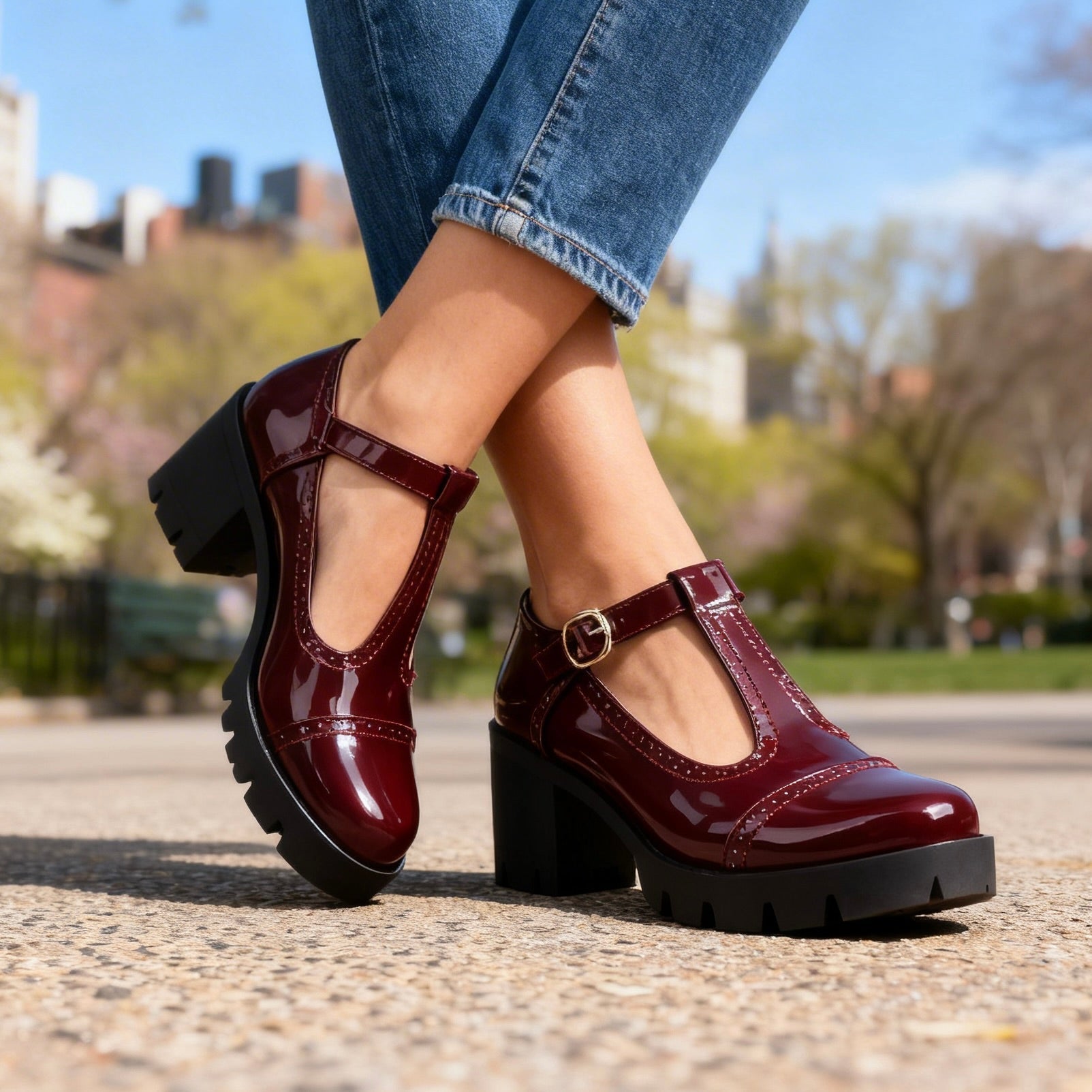 Zelina | Damen Schuhe Schuhe Damen T-Riemen Brogue Blockabsatz Elegant Vintage Stil 1