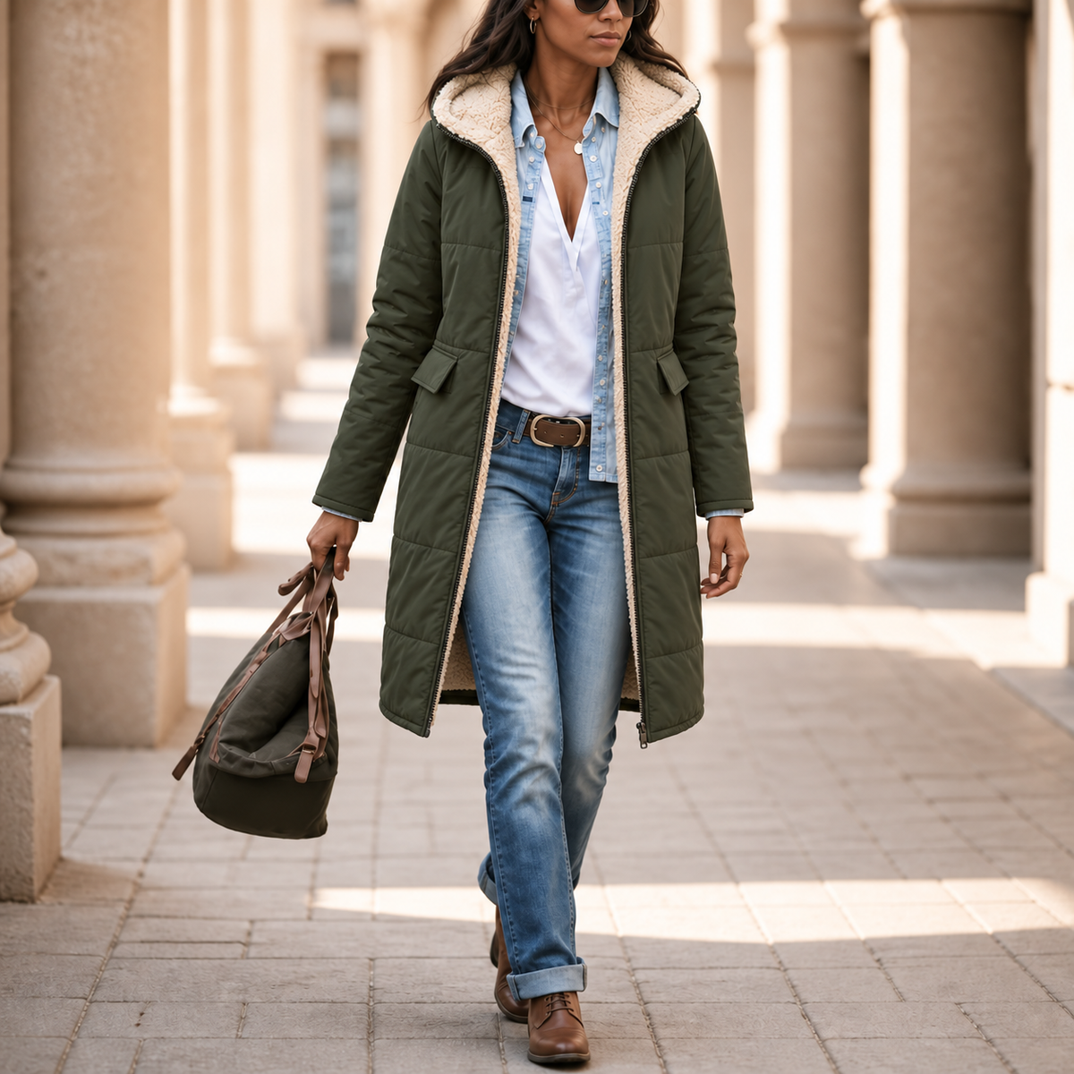 Wintervia | Sherpa-Langmantel – Bequemer Windschutz für Damen