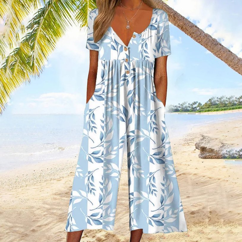 Leonie | Culotte Jumpsuit – Damen Kurzarm mit Knopfleiste