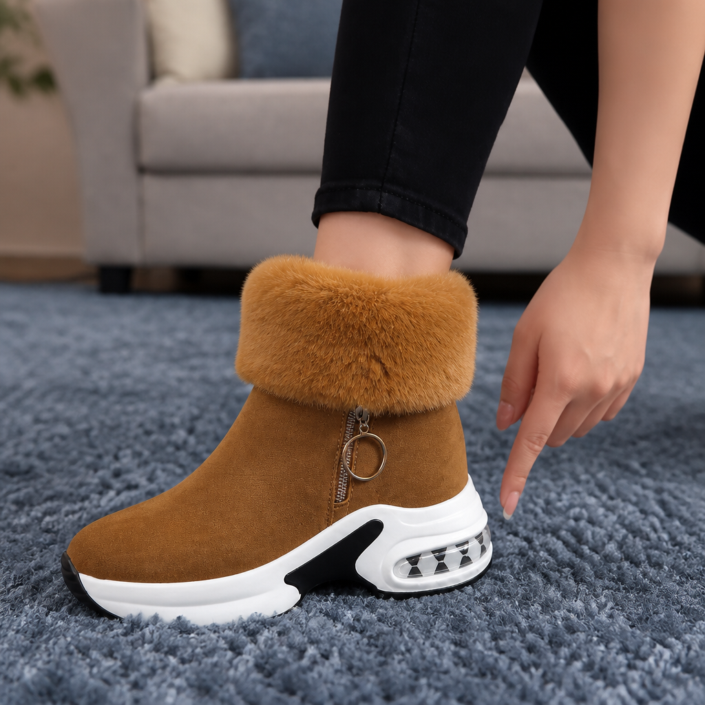 Veluna | Chunky Ankle Boots mit Kunstfellbund für Frauen