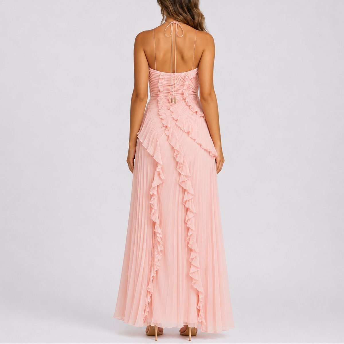 Kerstin | Elegantes Herbsthochzeits Maxikleid mit plissierten Rüschen