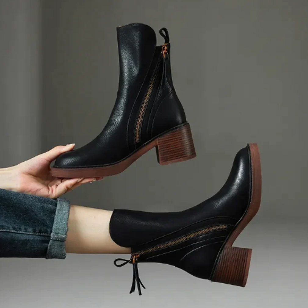 Luciana | Elegante und zeitlosen Leder Stiefeletten mit Blockabsatz