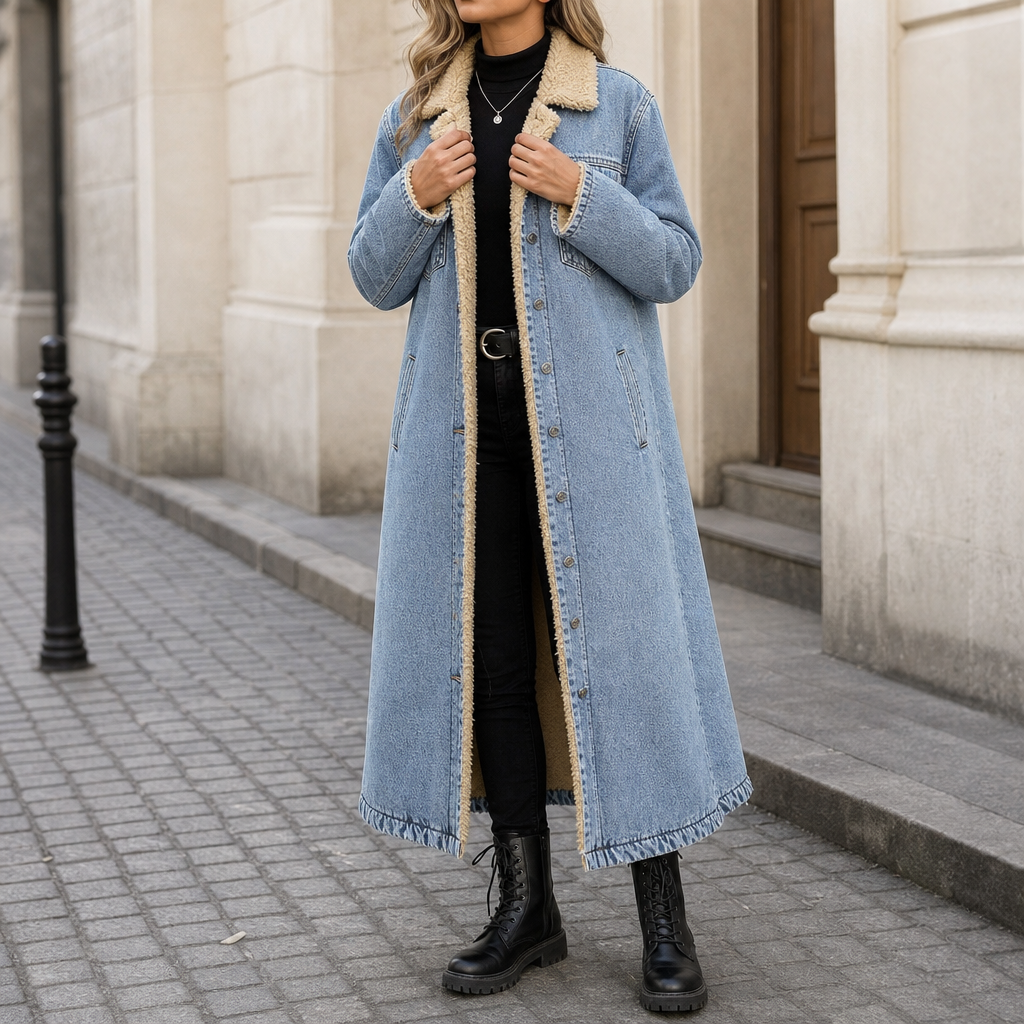 Denora | Denim Coat – Mit Warmem Teddy-Fleece-Futter
