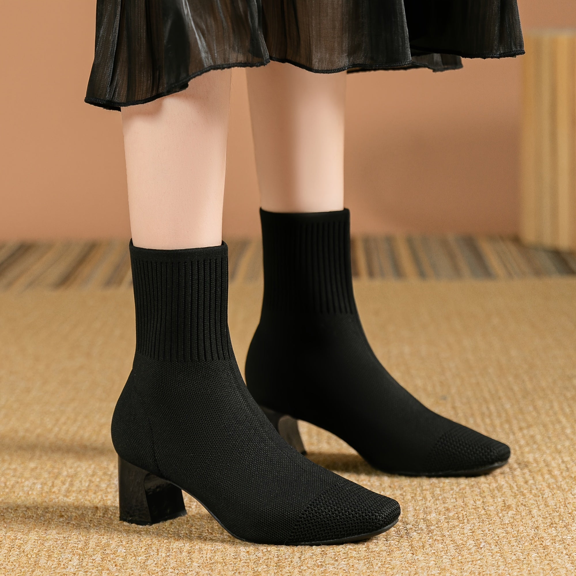 Clara | Moderne Strick-Stiefeletten mit Blockabsatz
