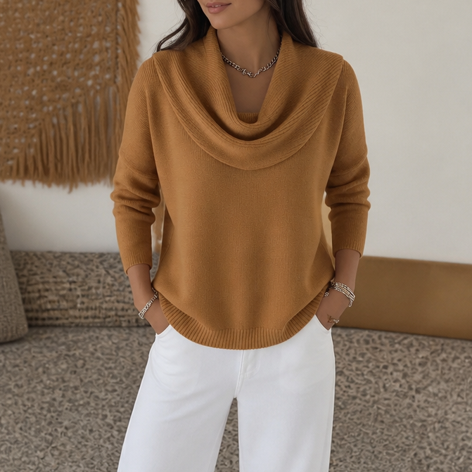 Draveline | Cowl Neck Drape Knit Sweater – Comfortabele Rimpelstijl voor Vrouwen