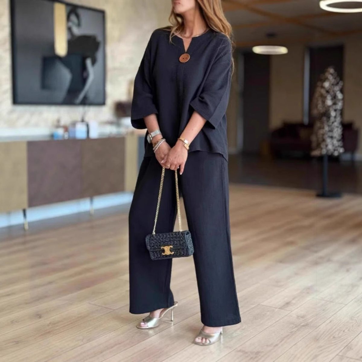 Laura | Damen Tunika und Wide Leg Hosen Set