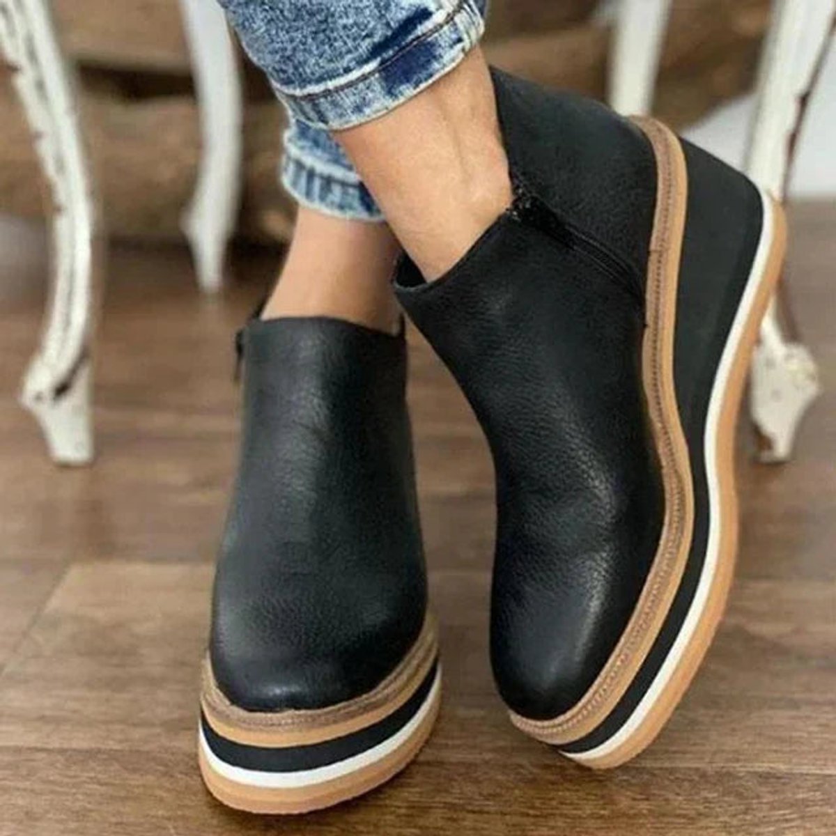 Eleanor | Retro Keilabsatz Stiefeletten mit Plateausohle
