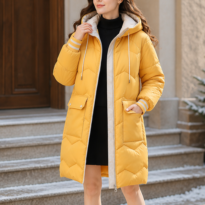 Cozyelle | Hooded Mid-Length Puffer Coat – Warm en Stijlvol voor Vrouwen