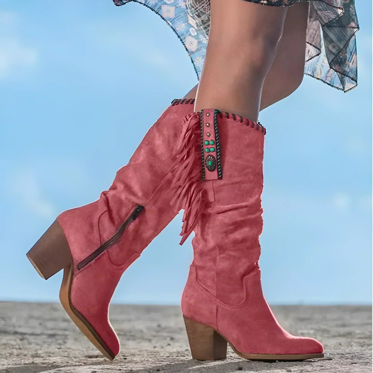 Sandra | Stilvolle kniehohe Wildleder Westernstiefel