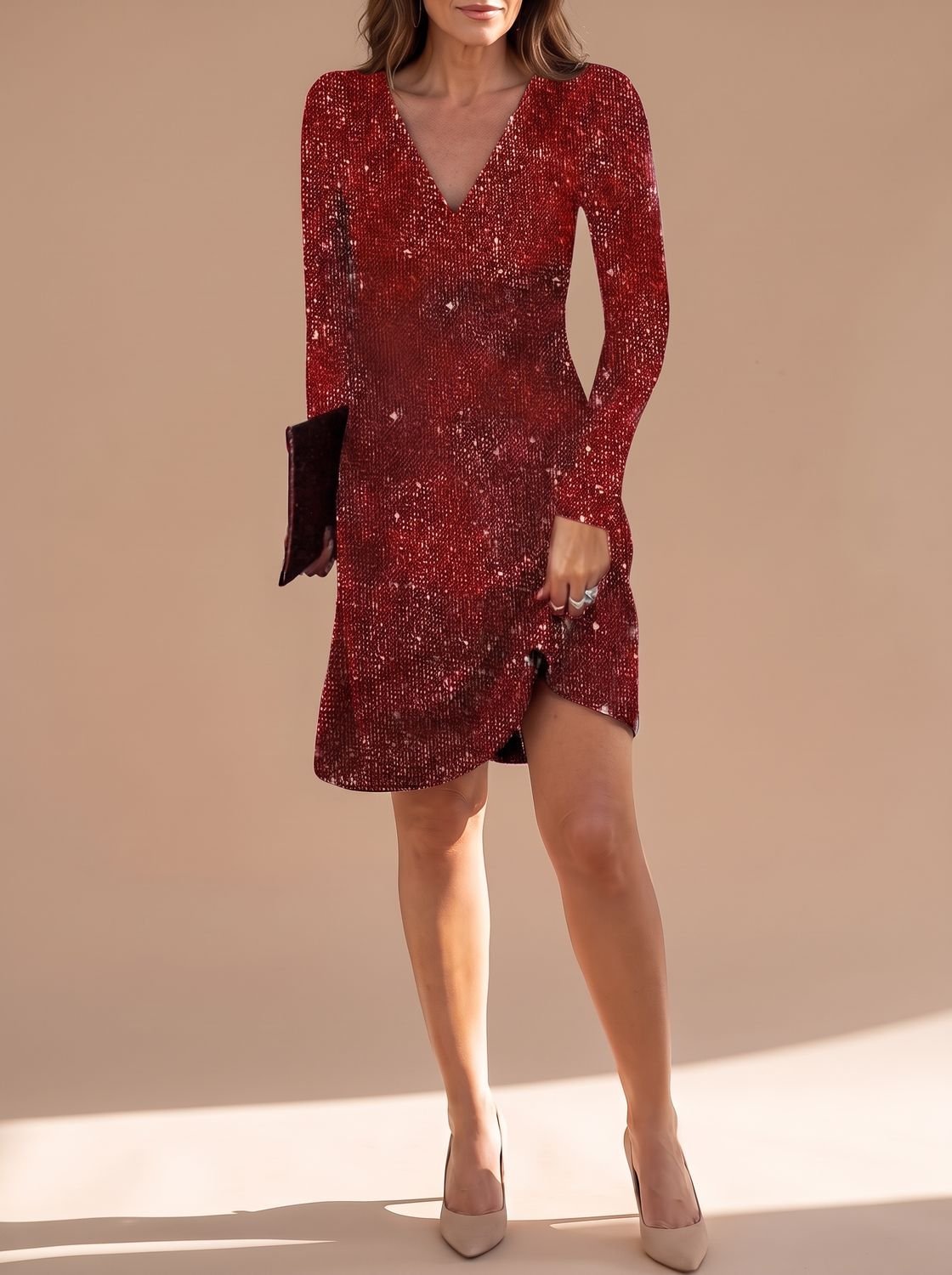 Harper | Mini Dress – V-Ausschnitt mit Pailletten für Frauen