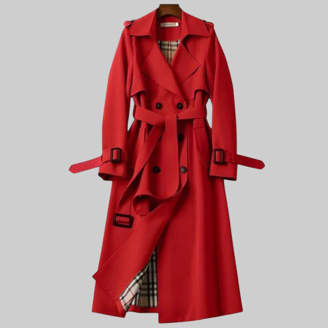 Evelyn | Langer und eleganter zweireihiger Damen Trenchcoat
