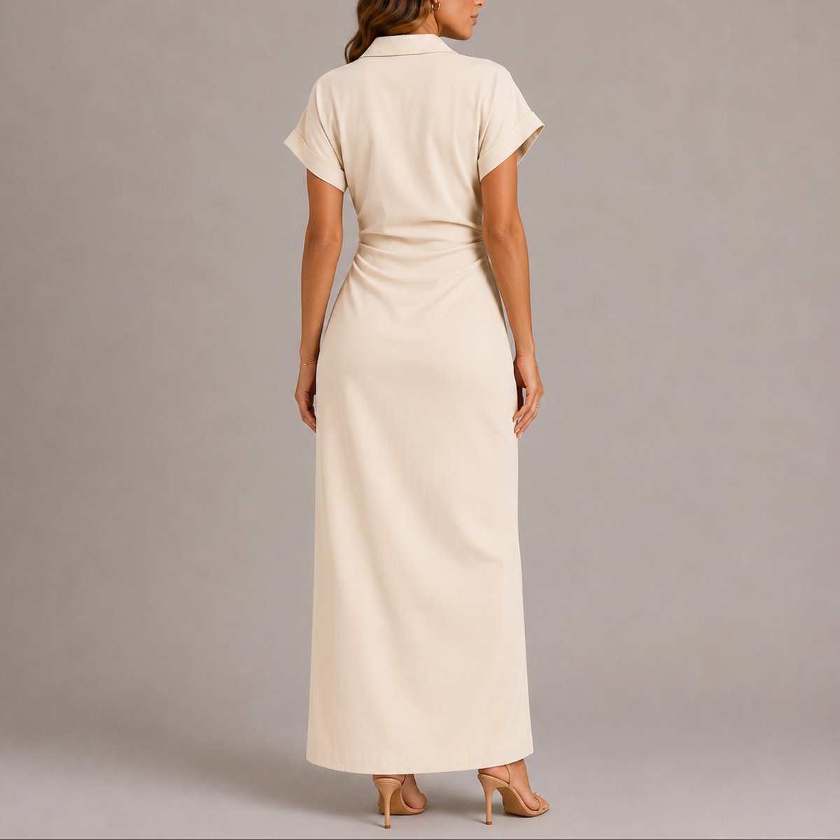 Doreen | Stilvolles Herbsthochzeits Maxikleid mit Knopfleiste