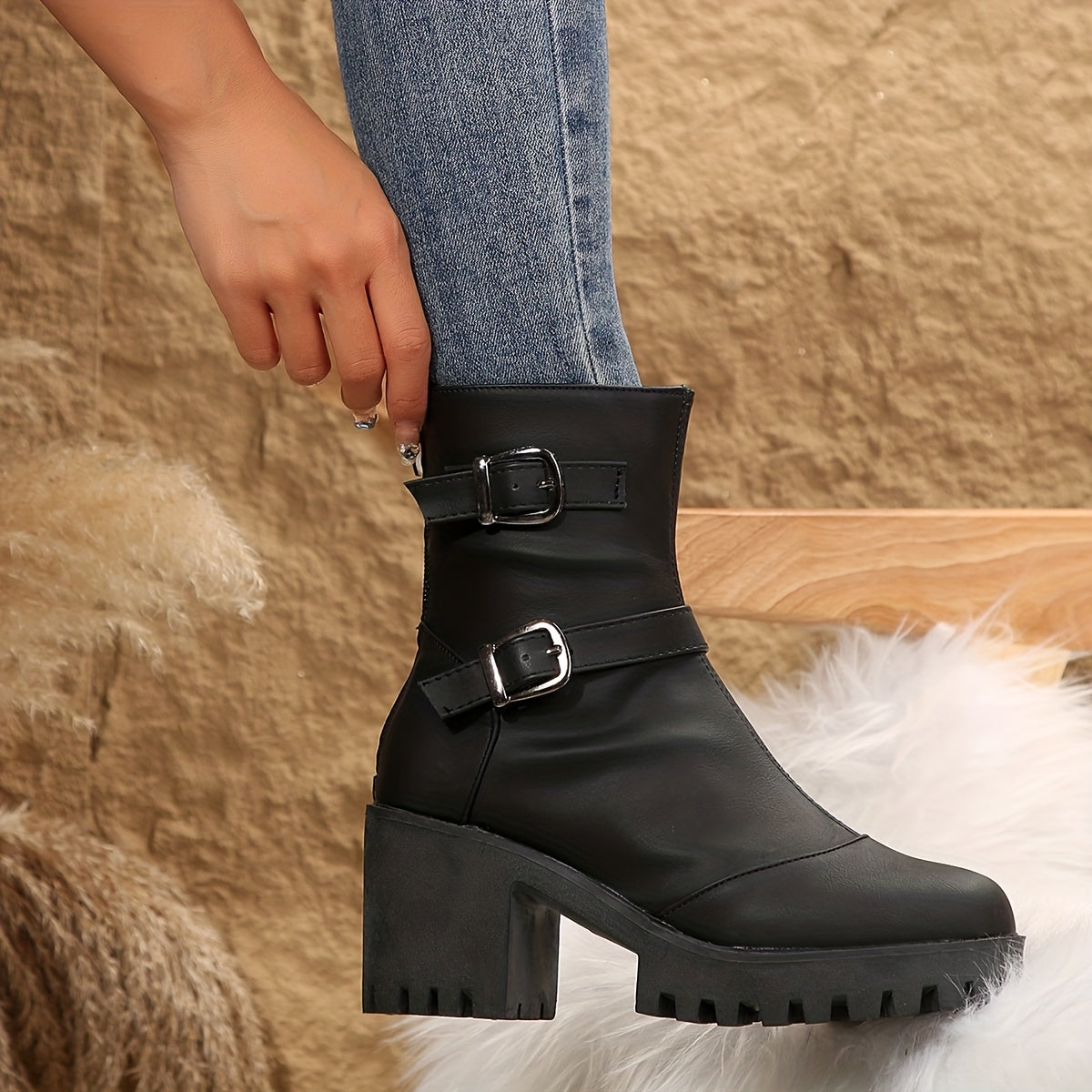 Marlene | Markante Stiefeletten mit Blockabsatz und Doppelschnallen