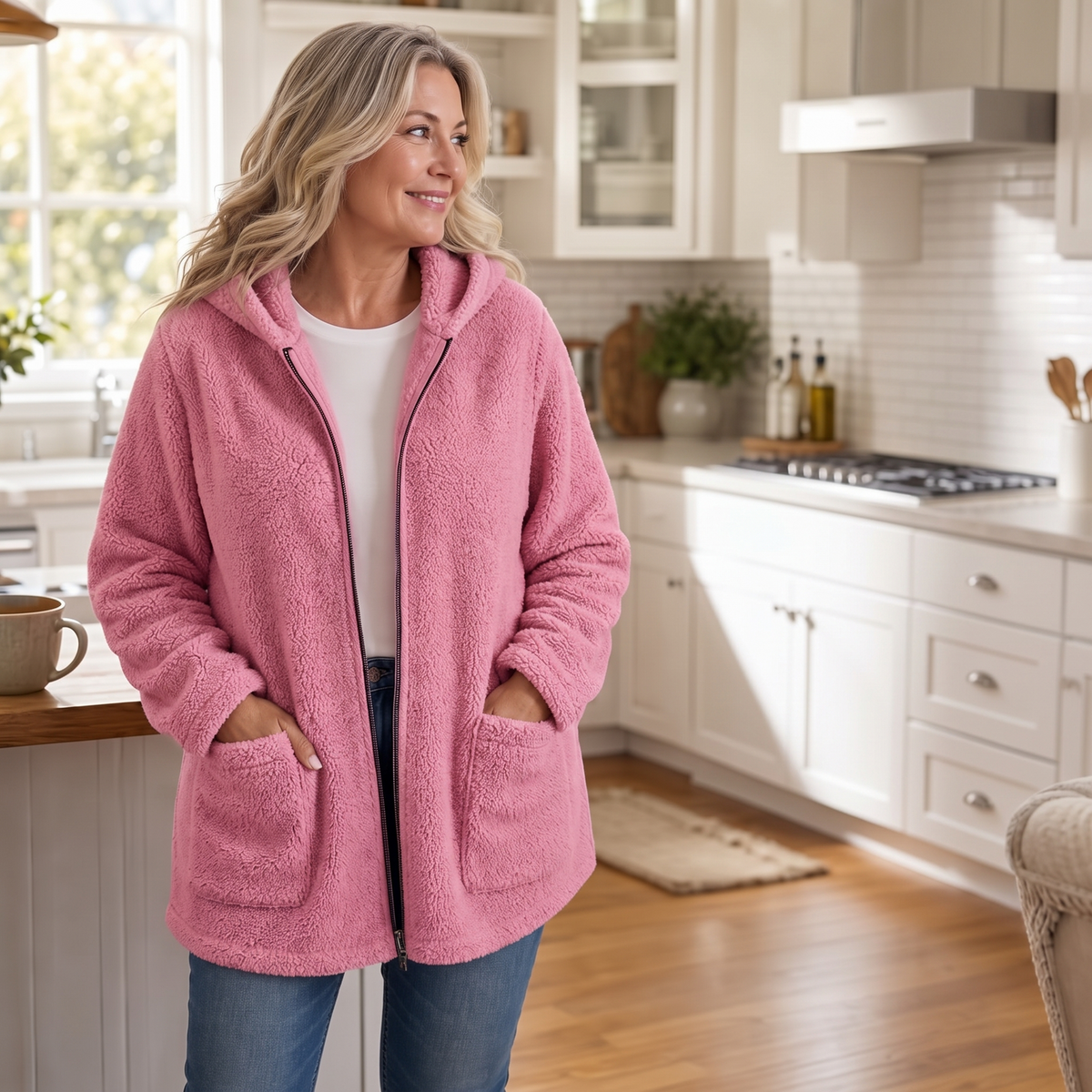 Cozelle | Plush Hooded Oversized Zip-Up Jacket