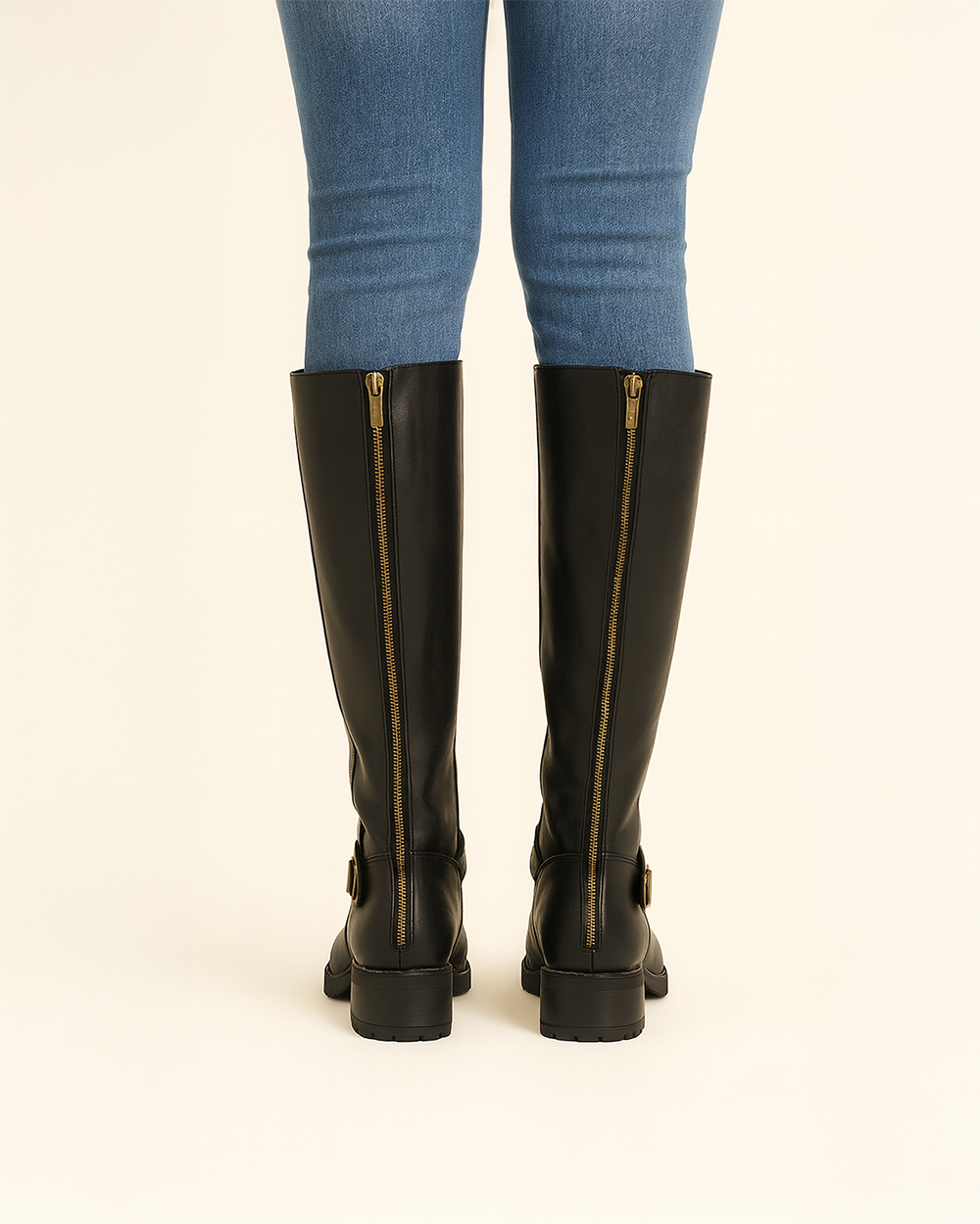 Schnallen kniehohe Stiefel mit Profilsohle