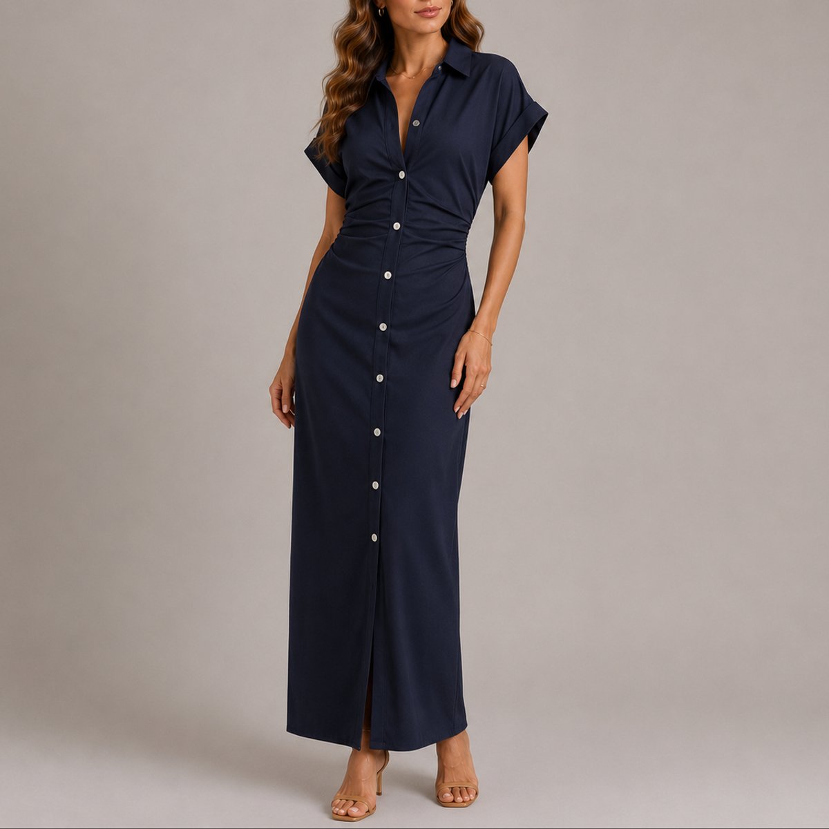 Doreen | Stilvolles Herbsthochzeits Maxikleid mit Knopfleiste