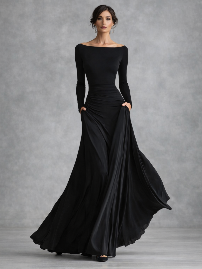 Maris | Maxi Dress – Elegante Lange Ärmel für Frauen