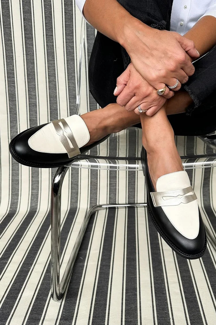Elena | Elegante und Moderne Zweifarbige Loafer Mit Metallic-Akzent