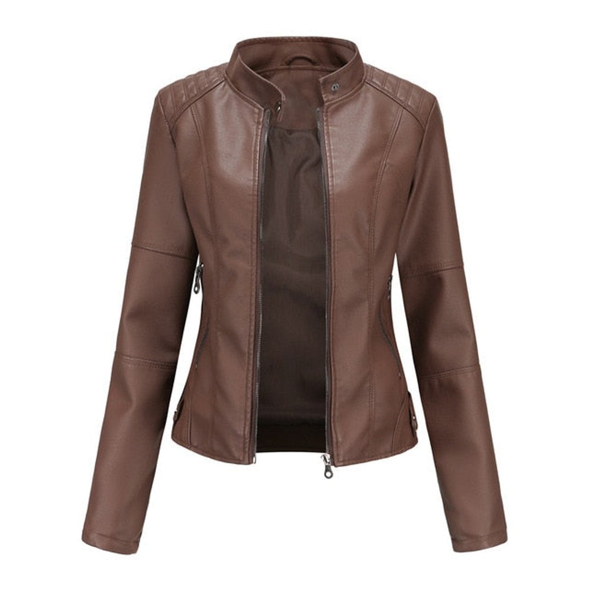 Florence | Cropped Faux Leather Jacket – Stylish Zip-Up for Women