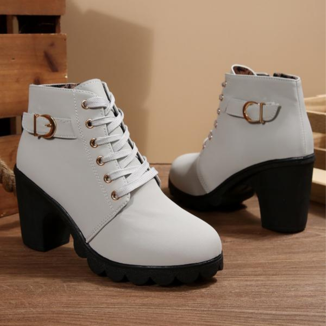 Claudia | Moderne Schnür Blockabsatz Stiefeletten mit Profilsohle
