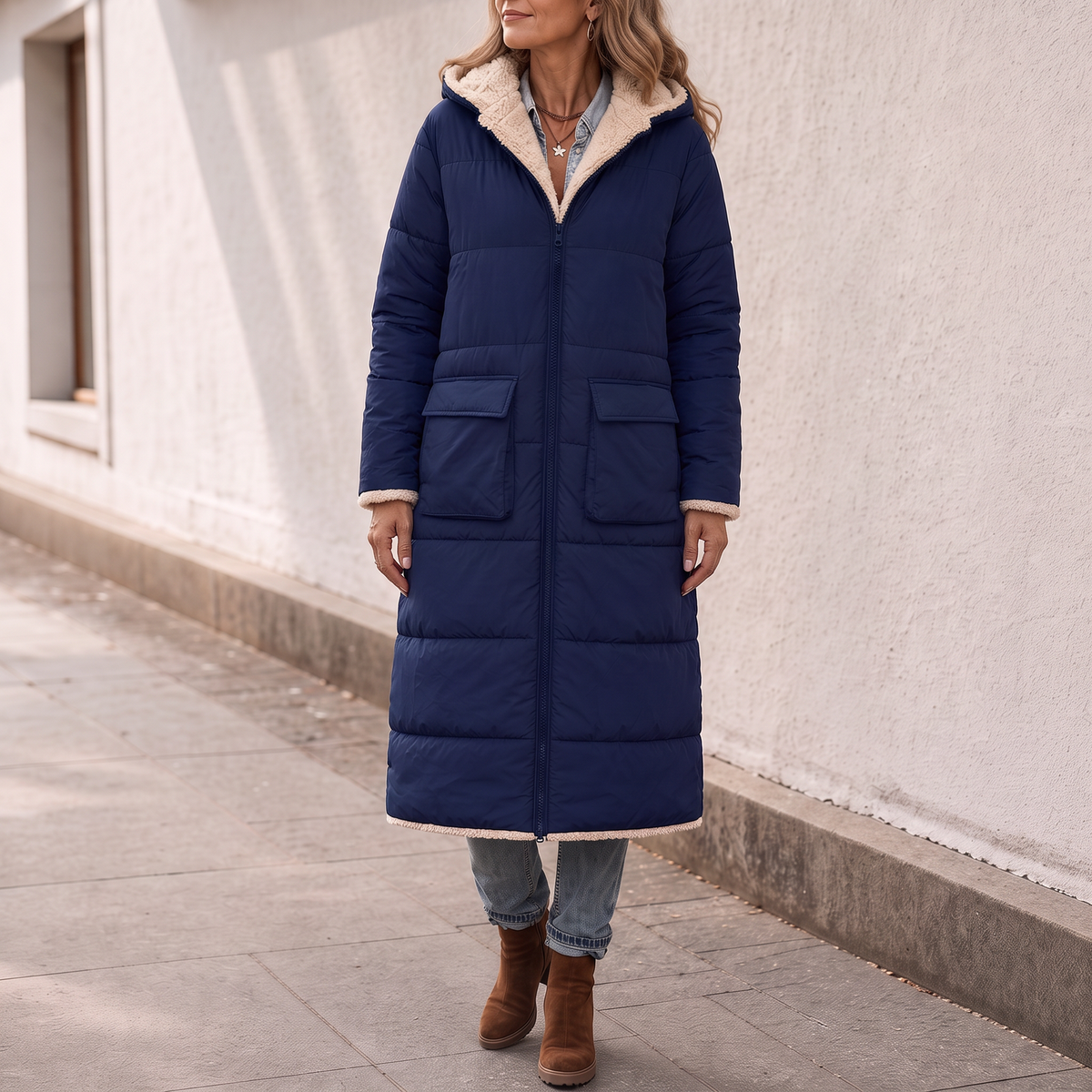 Veluna | Wende Wintermantel – Praktischer Sherpa-Look für Frauen