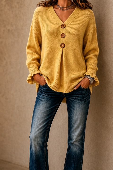 Wearbella | V-neck Ribbed Knit Pullover Sweater voor Dames