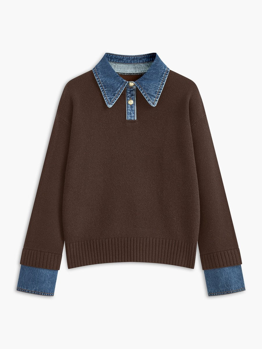 Franziska | Eleganter und stilvoller Damen Strickpullover mit Jeanskragen