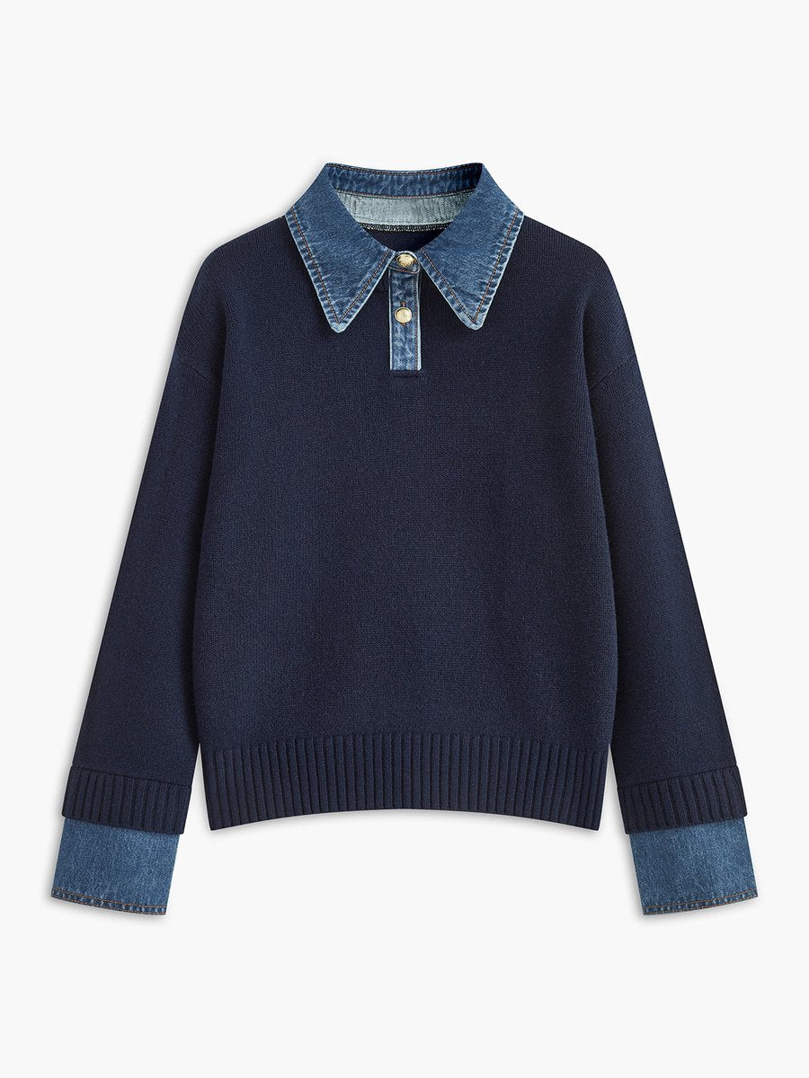Franziska | Eleganter und stilvoller Damen Strickpullover mit Jeanskragen